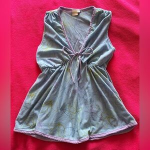 Sweet Pea Light Blue Floral Print Top with Lime Accents